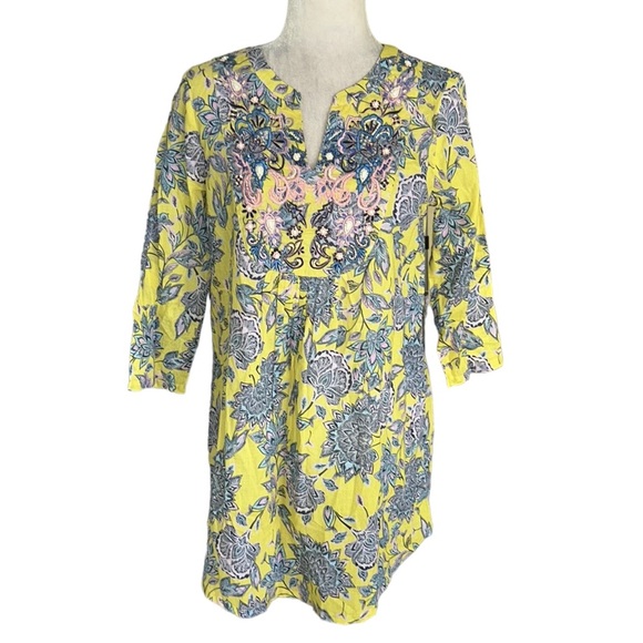 NEW Sundance Sefina Yellow Floral Embroidered Beaded Tunic Top Mini Dress - S - Picture 3 of 13